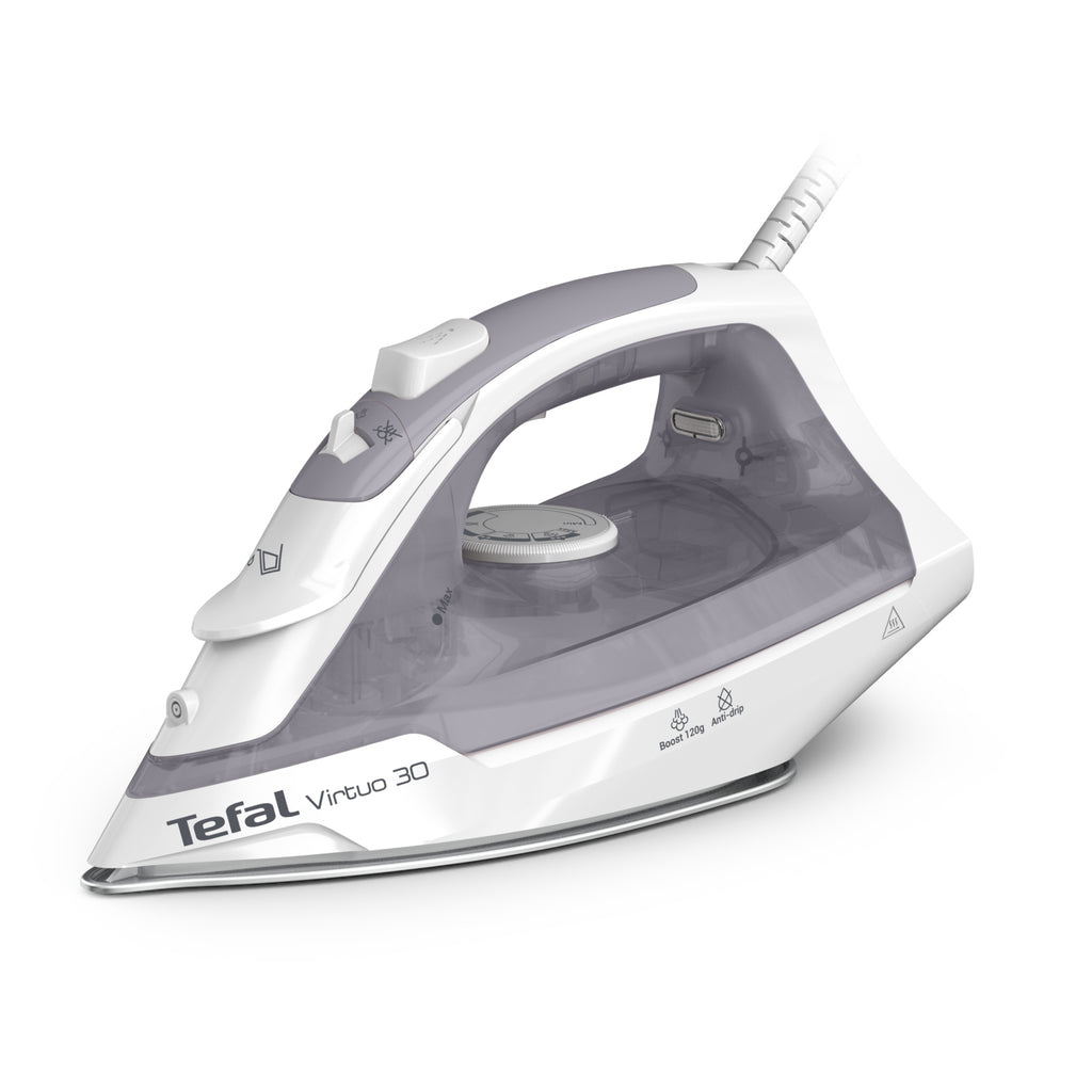 Tefal Virtuo 30 FV2C43E0 fer à repasser Fer à repasser à sec ou à vapeur Semelle en céramique 2000 W Gris, Blanc