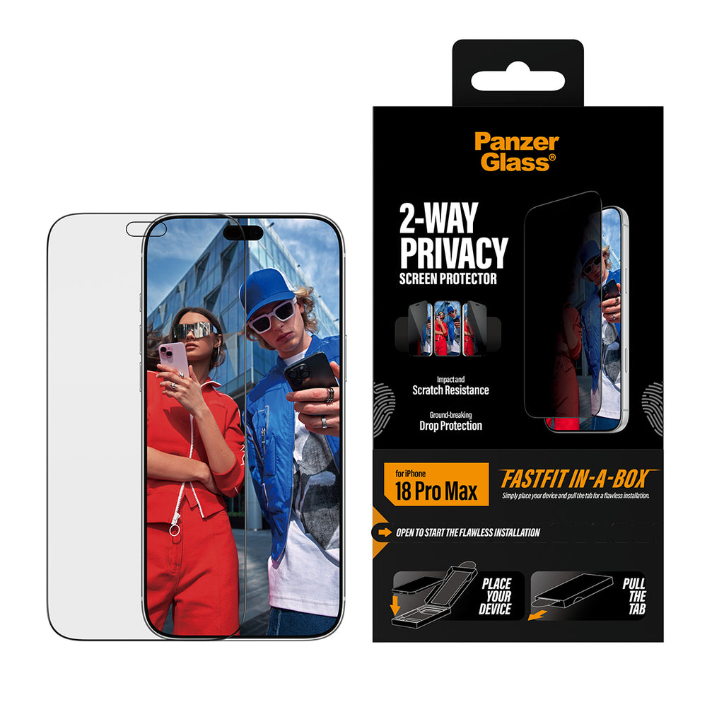PanzerGlass ® 2-Way Privacy Screen Protector iPhone 2026 Pro Max | Ultra-Wide Fit w. FASTFIT IN-A-BOX Protection d'écran