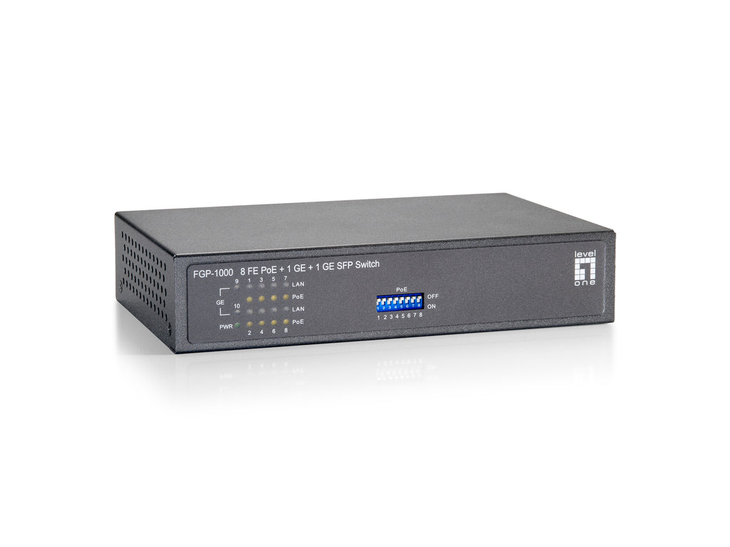 LevelOne FGP-1000W90 Commutateur Réseau Fast Ethernet 10/100 PoE, 9 Ports RJ-45, Gris