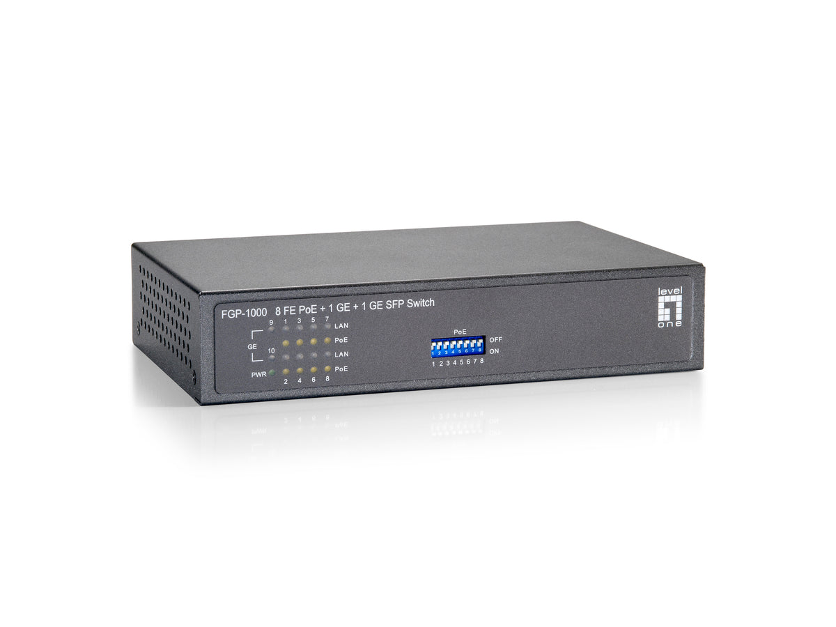 LevelOne FGP-1000W90 Commutateur Réseau Fast Ethernet 10/100 PoE, 9 Ports RJ-45, Gris