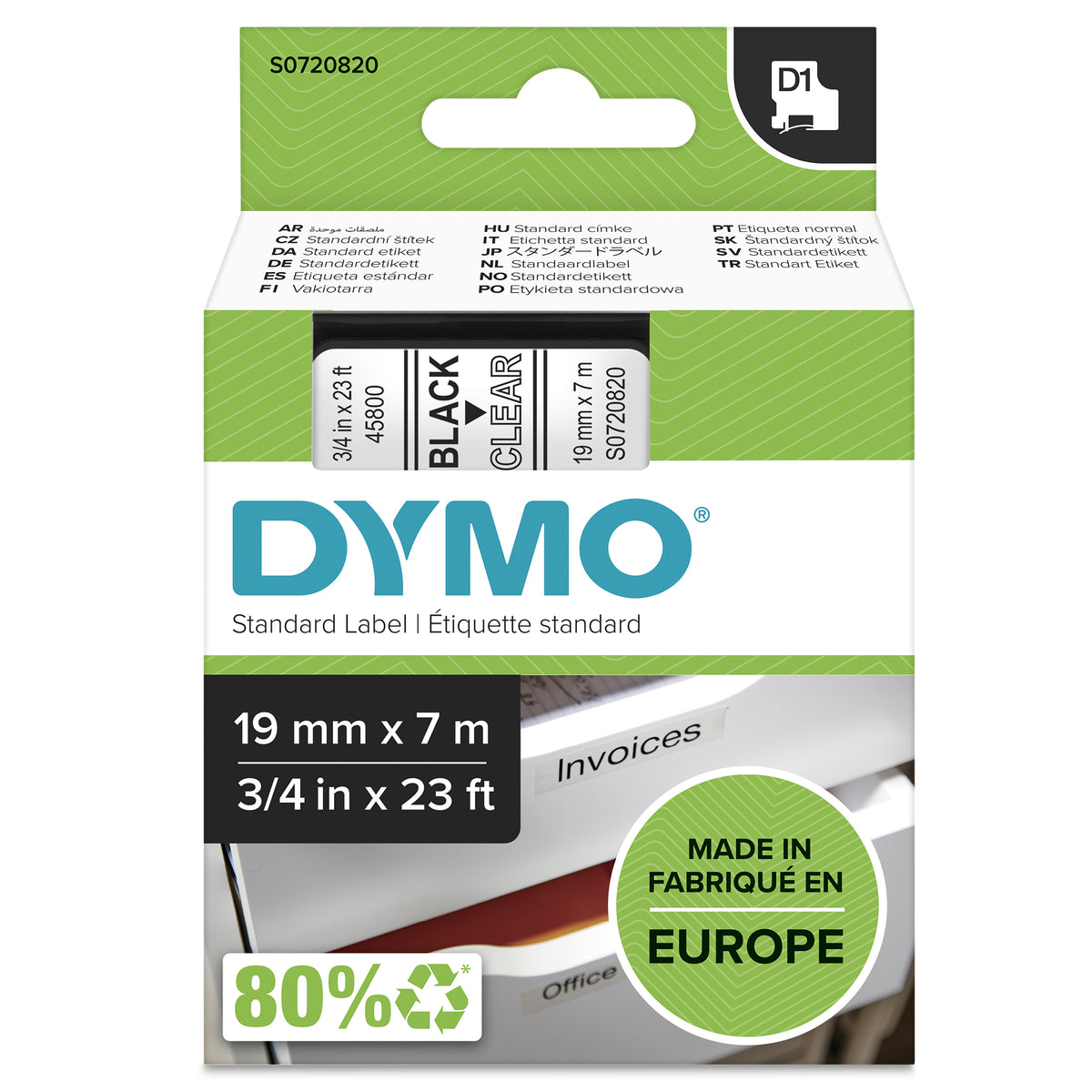 DYMO D1 étiquettes autocollantes authentiques de hautes performances en polyester | 19mm x 7m | 19mm | impression en noi