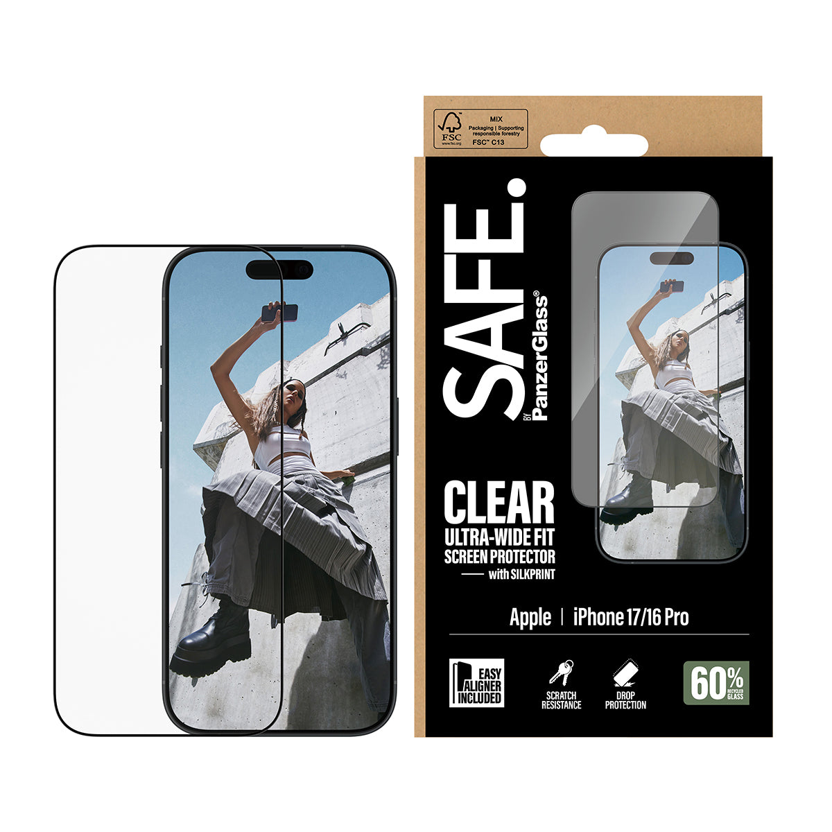 PanzerGlass SAFE. by ® Screen Protector w. Black Frame iPhone 17 | 16 Pro | Ultra-Wide Fit w. EasyAligner Protection d'écran transparent Apple 1 pièce(s)