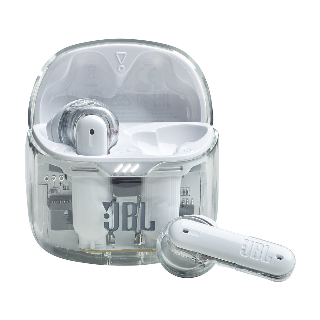 JBL Tune Flex Ghost Edition Casque True Wireless Stereo (TWS) Ecouteurs Appels/Musique Bluetooth Translucide, Blanc