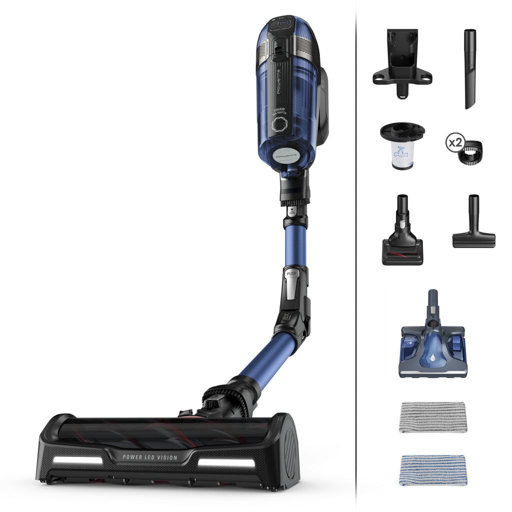 Rowenta RH98C0 Aspirateur-balai 2 en 1 Batterie Sec&humide Sans sac 0,9 L 320 W Bleu, Gris