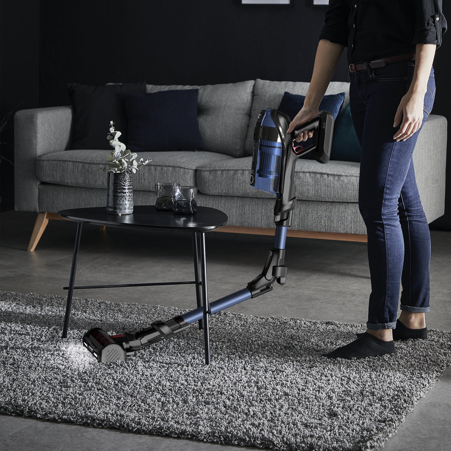 Rowenta RH98C0 Aspirateur-balai 2 en 1 Batterie Sec&humide Sans sac 0,9 L 320 W Bleu, Gris