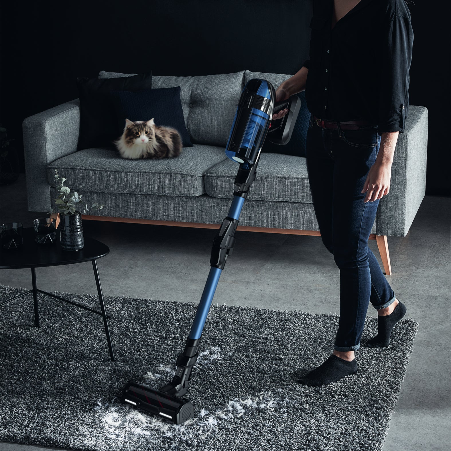 Rowenta RH98C0 Aspirateur-balai 2 en 1 Batterie Sec&humide Sans sac 0,9 L 320 W Bleu, Gris