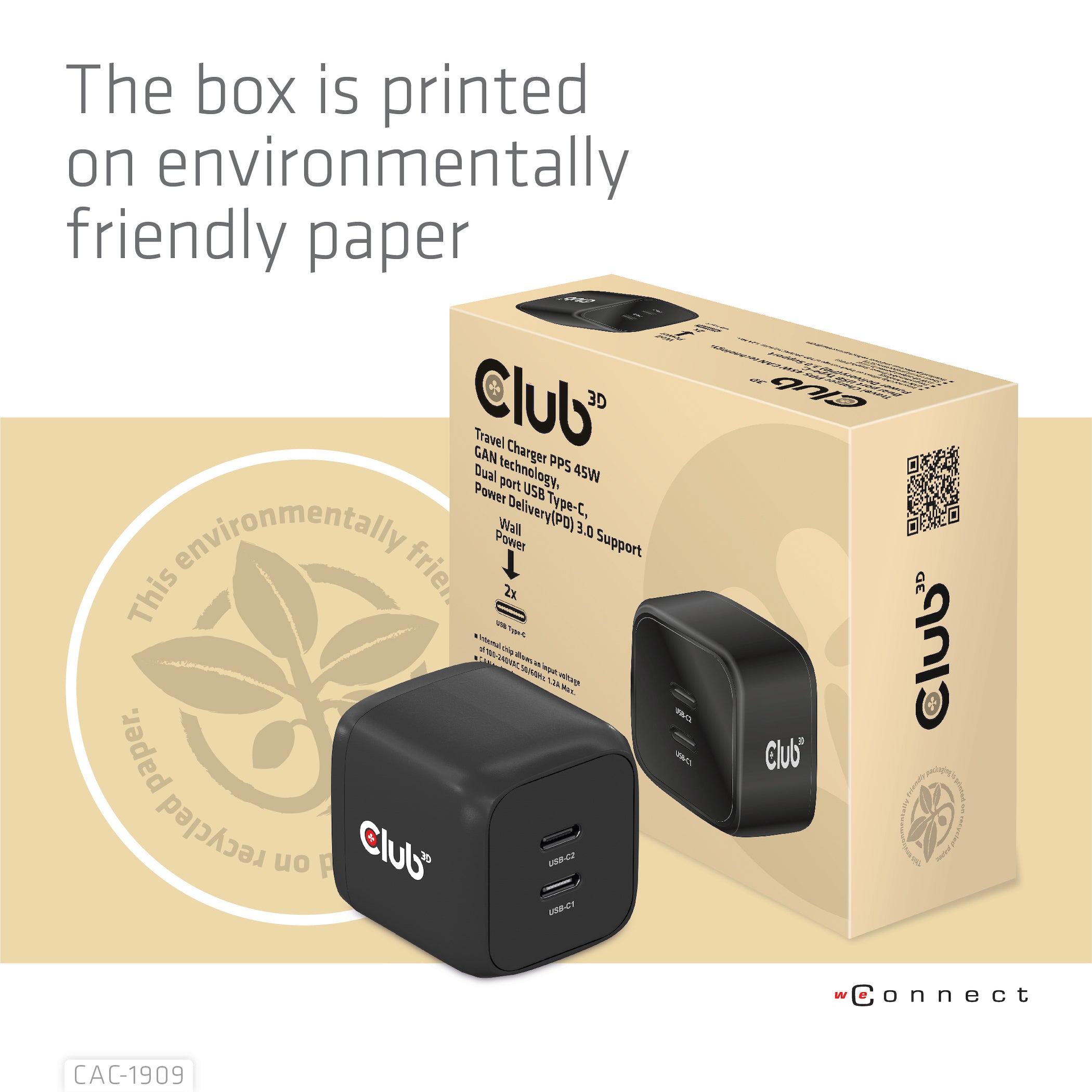 CLUB3D CAC-1909EU chargeur d'appareils mobiles Téléphone portable, Ordinateur portable, Smartphone Noir Secteur Intérieure