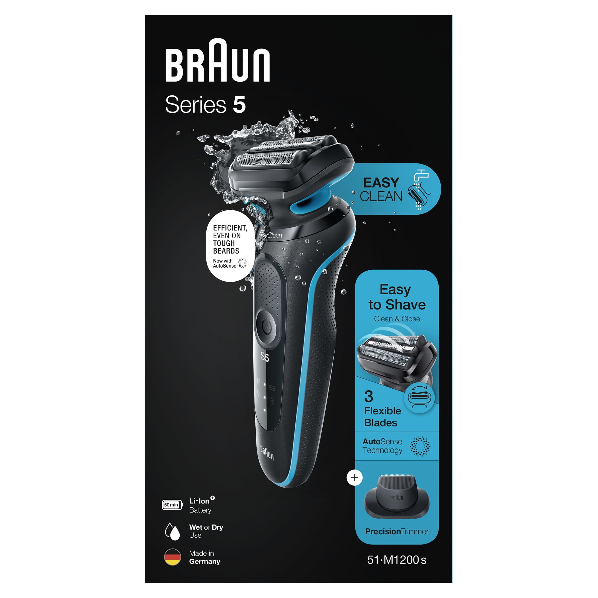 Braun Series 5 51-M1200s rasoir pour homme Rasoir à grille Tondeuse Noir, Bleu
