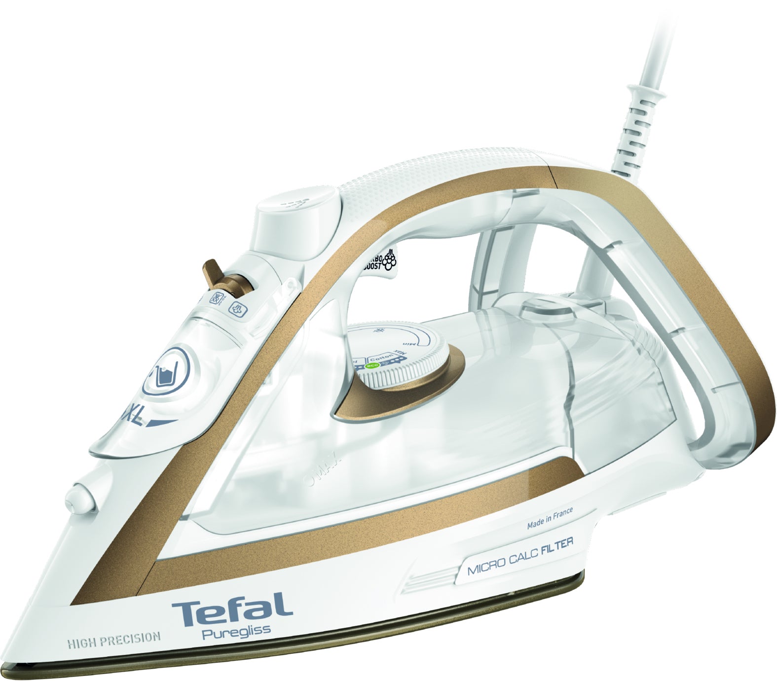 Tefal Puregliss FV8042 Fer à repasser à sec ou à vapeur Durilium AirGlide Autoclean soleplate 3000 W Bronze, Blanc
