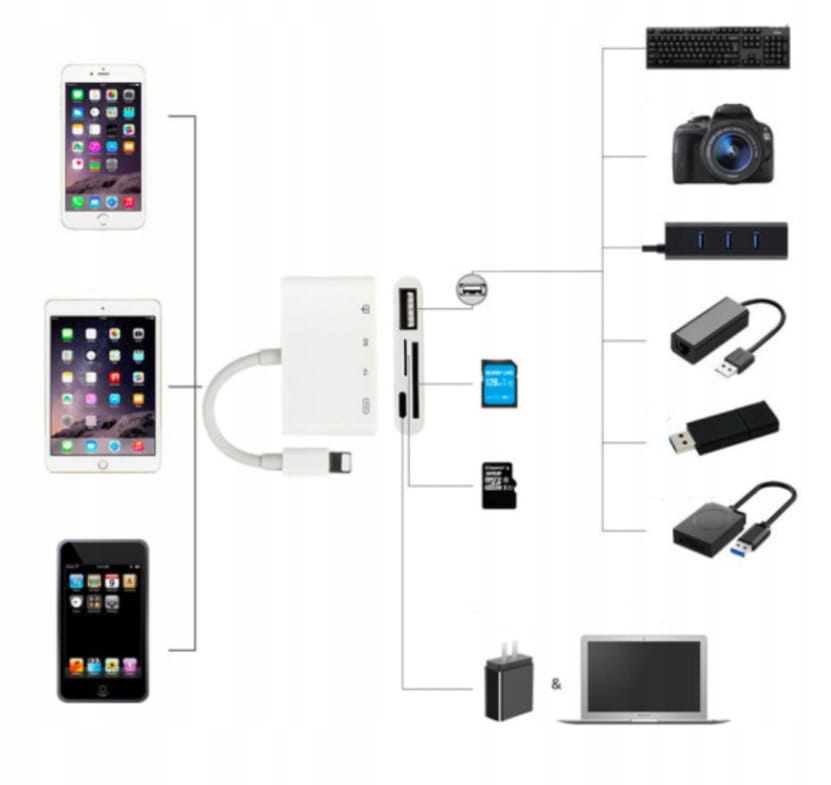 Adaptateur lecteur de carte Lightning micro SD USB pour iPhone Zenwire BYL-2103TU