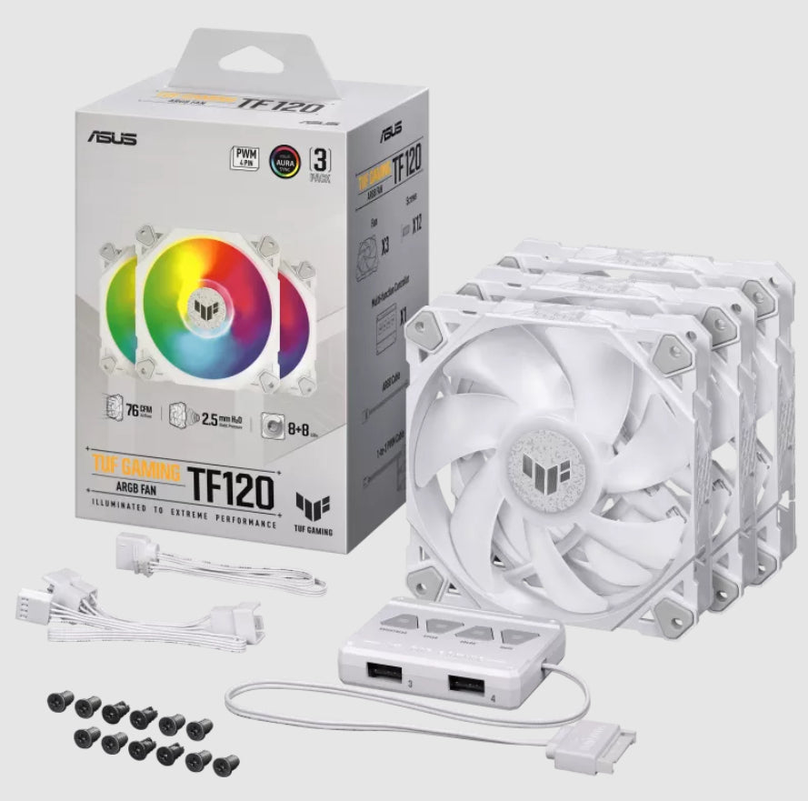 ASUS TUF GAMING TF120 ARGB WHITE EDITION 3IN1 Boitier PC Refroidisseur d'air 12 cm Blanc 3 pièce(s)