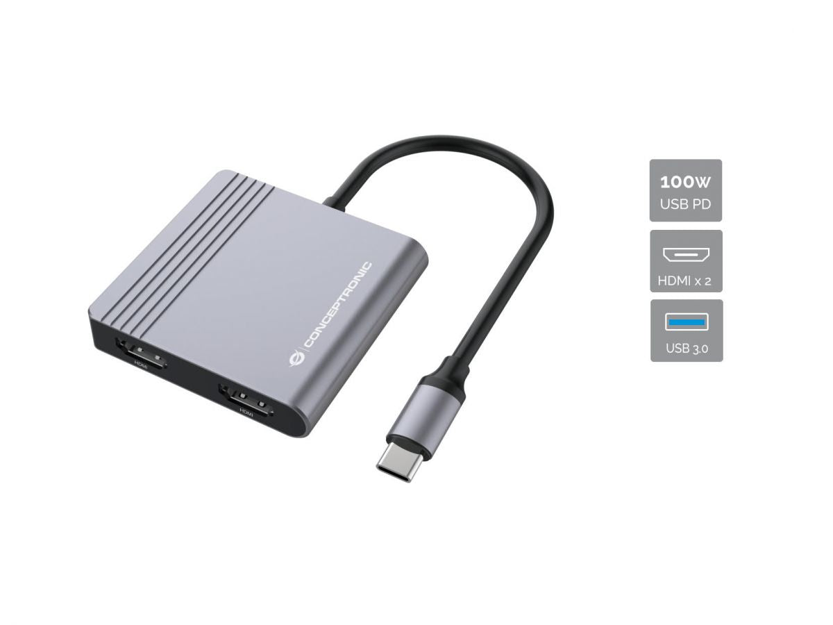 Conceptronic DONN13G station d'accueil Avec fil USB 3.2 Gen 1 (3.1 Gen 1) Type-C Gris