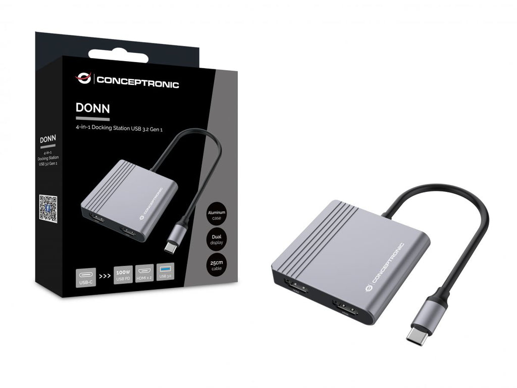 Conceptronic DONN13G station d'accueil Avec fil USB 3.2 Gen 1 (3.1 Gen 1) Type-C Gris