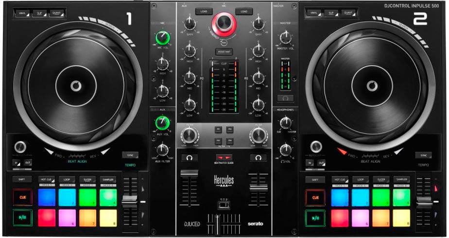 Hercules DJControl Inpulse 500 – Contrôleur DJ USB 2 voies pour Serato DJ Lite et DJUCED (inclus) - Interface audio inté