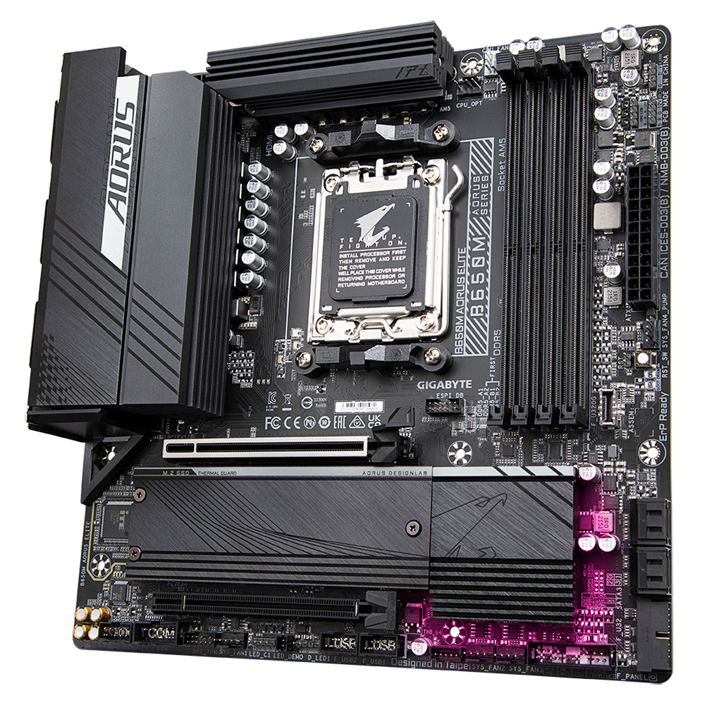 GIGABYTE B650M AORUS ELITE Carte mère - Compatible avec les processeurs AMD Ryzen 9000, VRM 12+2+2 phases, jusqu'à 8000 MHz DDR5, 1xPCIe 5.0 + 1xPCIe 4.0 M.2, LAN 2.5GbE, USB 3.2 Gen 2x2