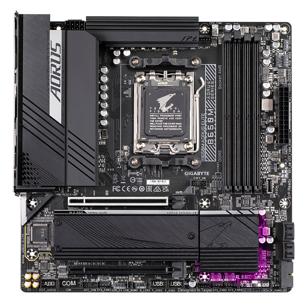 GIGABYTE B650M AORUS ELITE Carte mère - Compatible avec les processeurs AMD Ryzen 9000, VRM 12+2+2 phases, jusqu'à 8000 MHz DDR5, 1xPCIe 5.0 + 1xPCIe 4.0 M.2, LAN 2.5GbE, USB 3.2 Gen 2x2