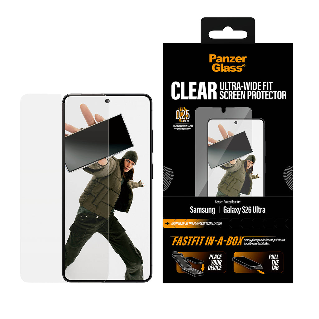 PanzerGlass Protection d'écran pour Samsung Galaxy S26 Ultra, Ultra-Wide Fit avec Fastfit, Transparent