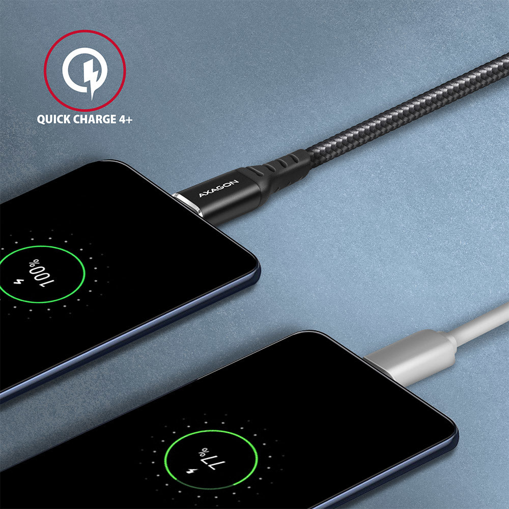 Axagon Data and charging USB 2.0 cable 1.5 m long. PD 60W, 3A. Black braided. câble USB 1,5 m USB C 0,48 Gbit/s Noir