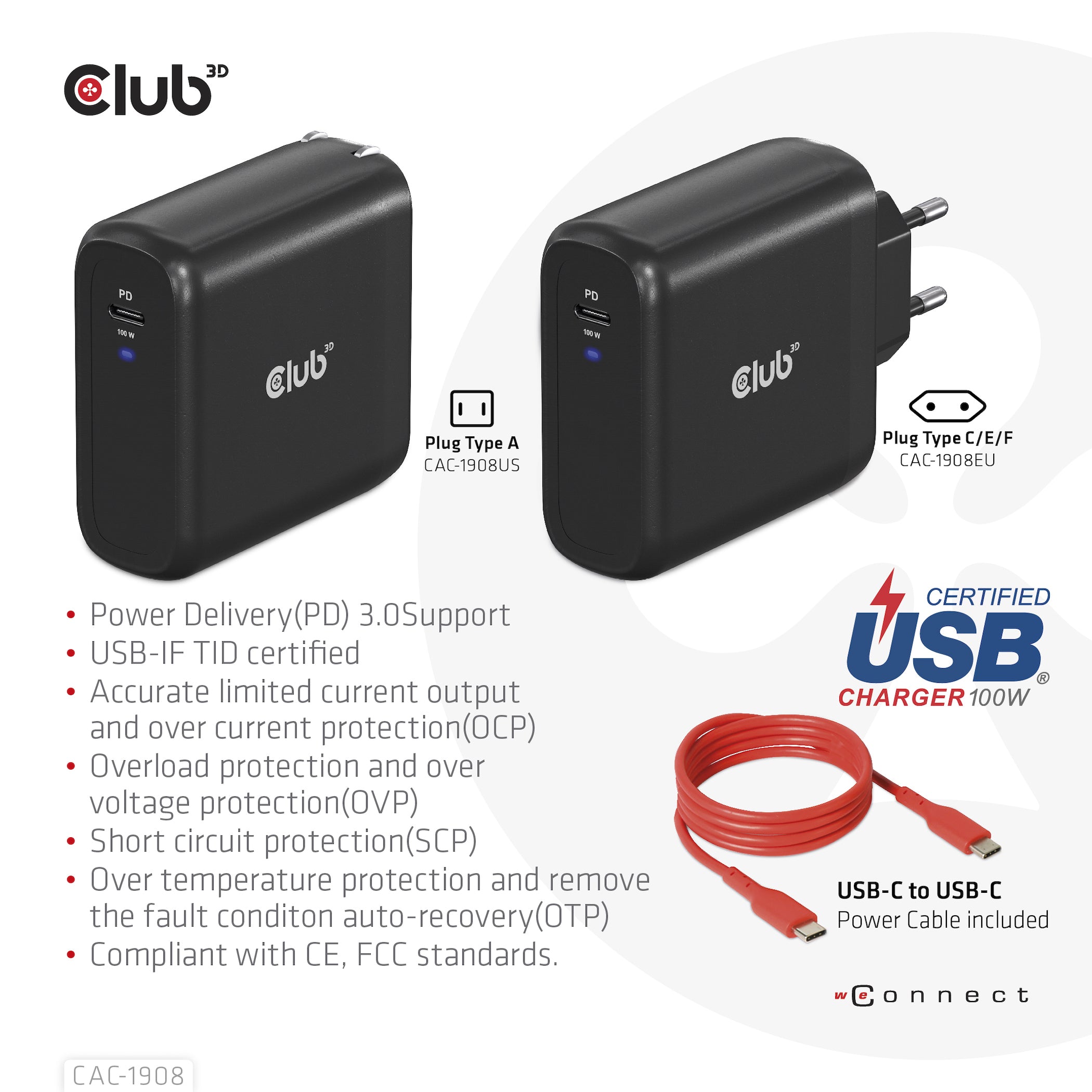 CLUB3D CAC-1908 chargeur d'appareils mobiles Manettes de jeu, Ordinateur portable, Téléphone portable, Ordinateur portable, Consoles portables, Smartphone Noir USB Intérieure