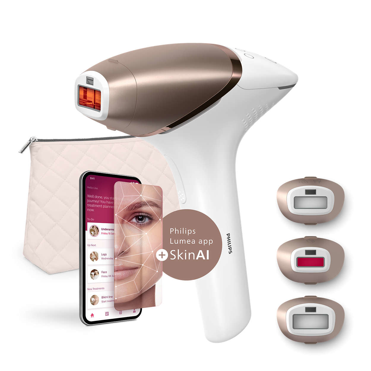 Philips BRI973/00 épilateur léger Lumière pulsée Or rose, Blanc