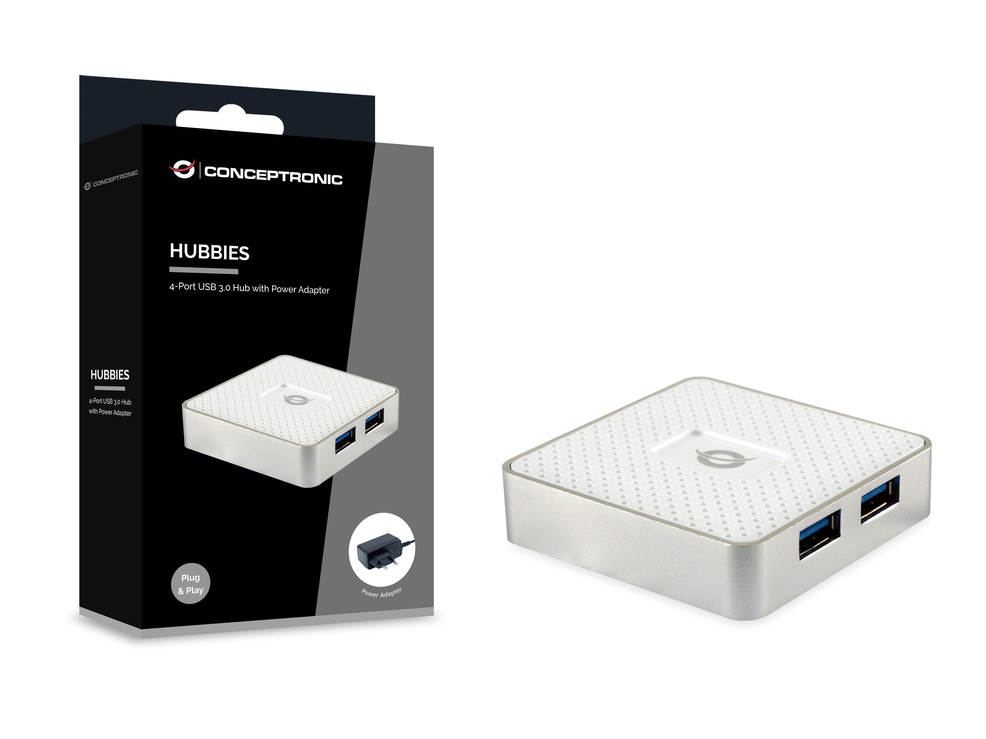 Conceptronic HUBBIES03W hub & concentrateur USB 3.2 Gen 1 (3.1 Gen 1) Micro-B 5000 Mbit/s Blanc