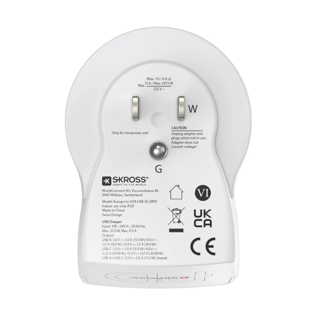 Hama EU to US adaptateur prise d'alimentation Type B Type C (Europlug)+Type F Blanc