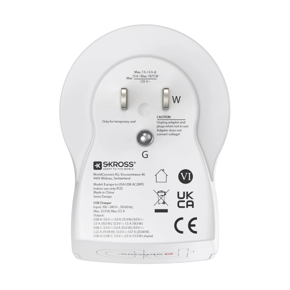 Hama EU to US adaptateur prise d'alimentation Type B Type C (Europlug)+Type F Blanc