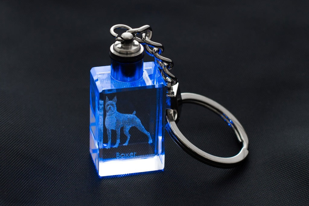 Boxer, German Boxer III - Crystal key ring with dog photo, illuminated key ring, unique gift by Art-Dog brand