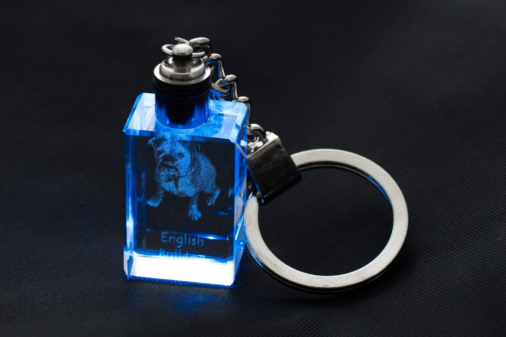 Bulldog, English Bulldog, British Bulldog - Crystal key ring with dog photo, illuminated key ring, unique gift by Art-Dog brand