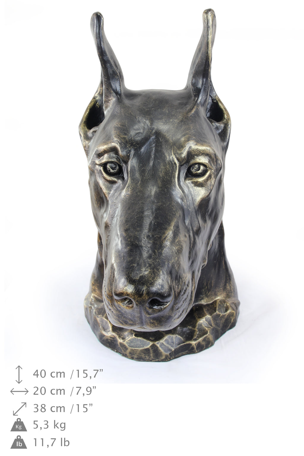 Dobermann, Doberman Pinscher, Dobie - dog bust, large dog head for the garden, unique living room decoration by Art-Dog brand