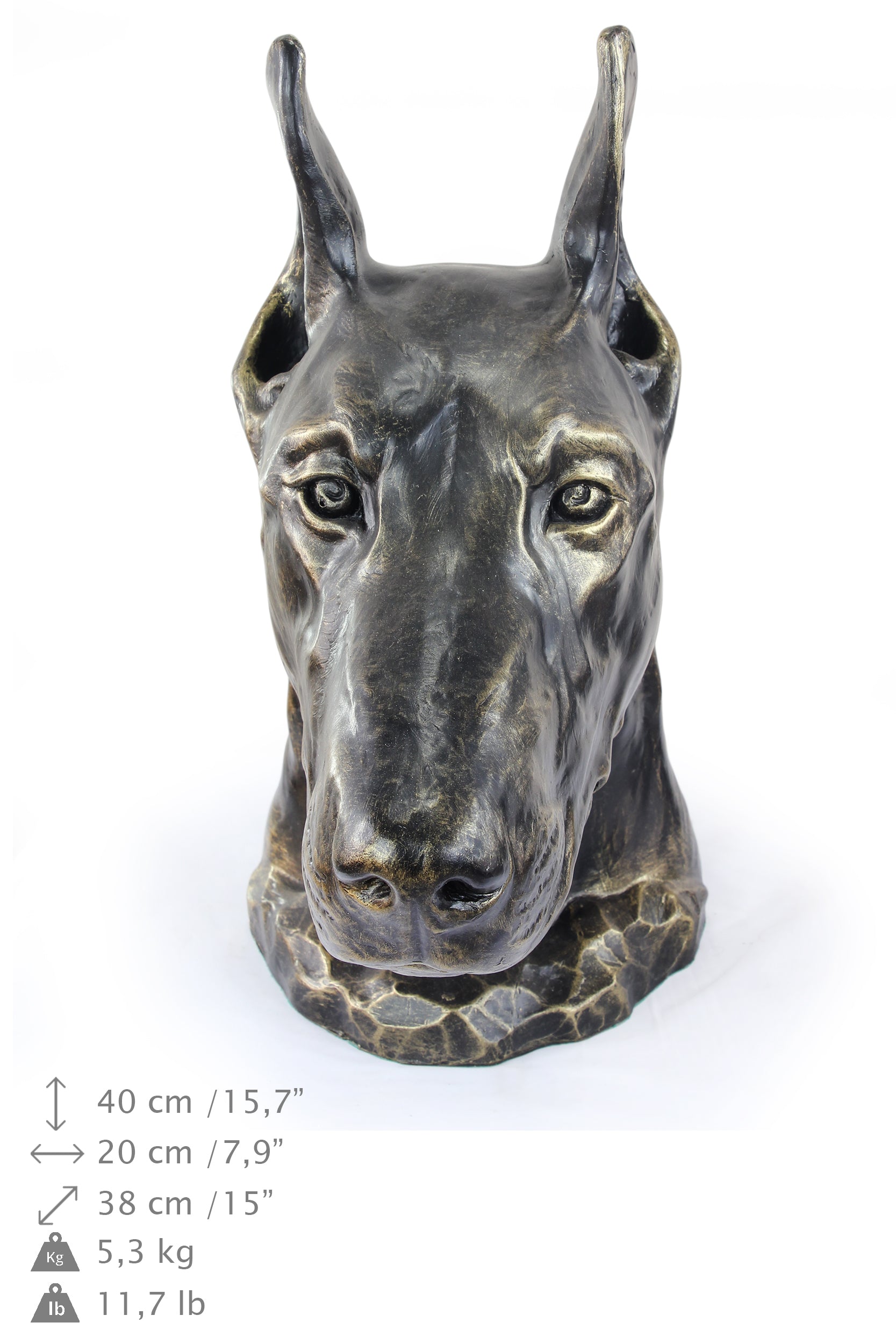 Dobermann, Doberman Pinscher, Dobie - dog bust, large dog head for the garden, unique living room decoration by Art-Dog brand