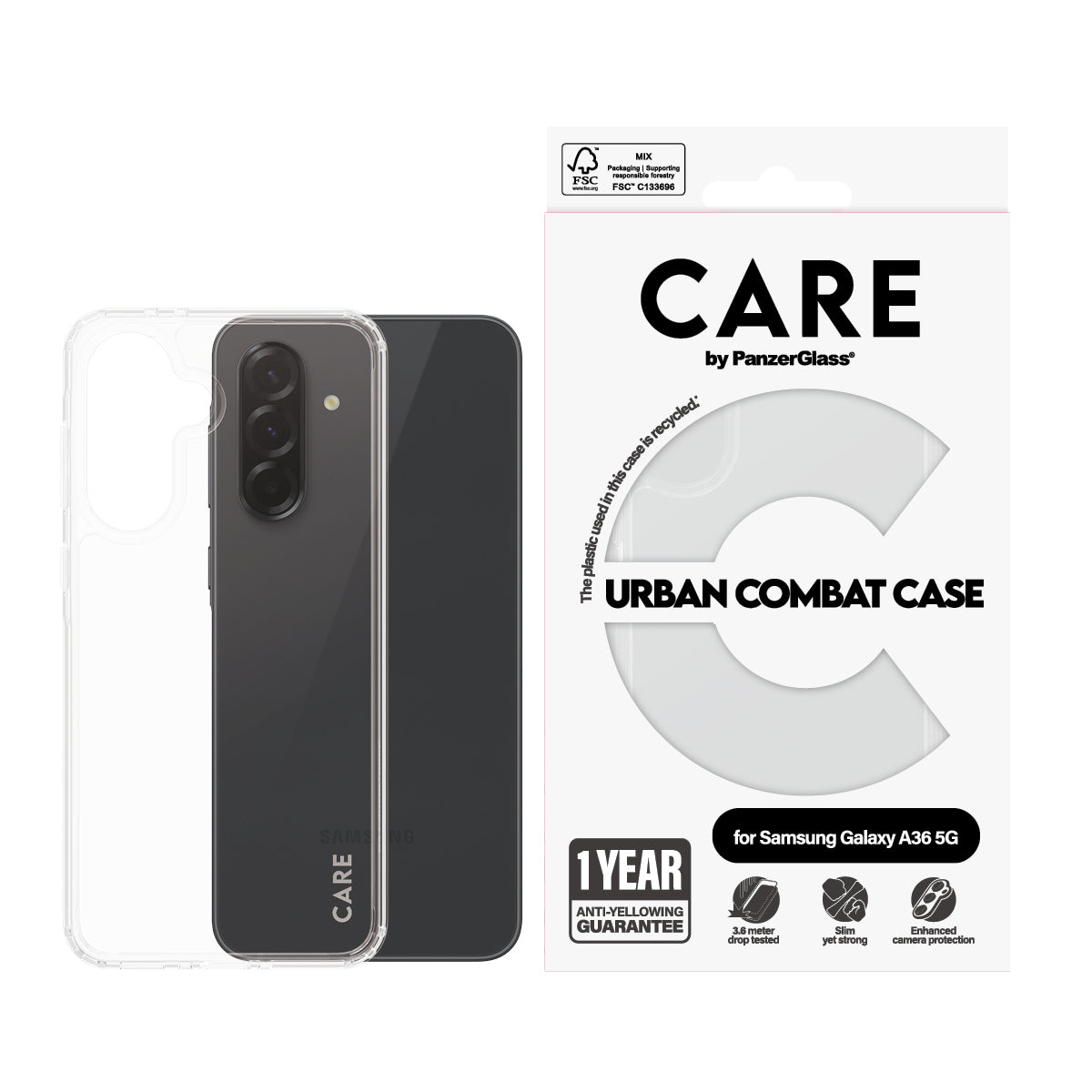 PanzerGlass PanzerGlass CARE™ by ® Urban Combat Case Transparent Samsung Galaxy A36 5G coque de protection pour téléphones portables Housse
