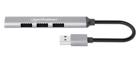 Manhattan Hub USB-A 4 ports, 4x USB-A (1x 5 Gbps USB 3.0 + 3x 480 Mbps USB 2.0), Alimenté par USB (aucune alimentation externe requise), aluminium