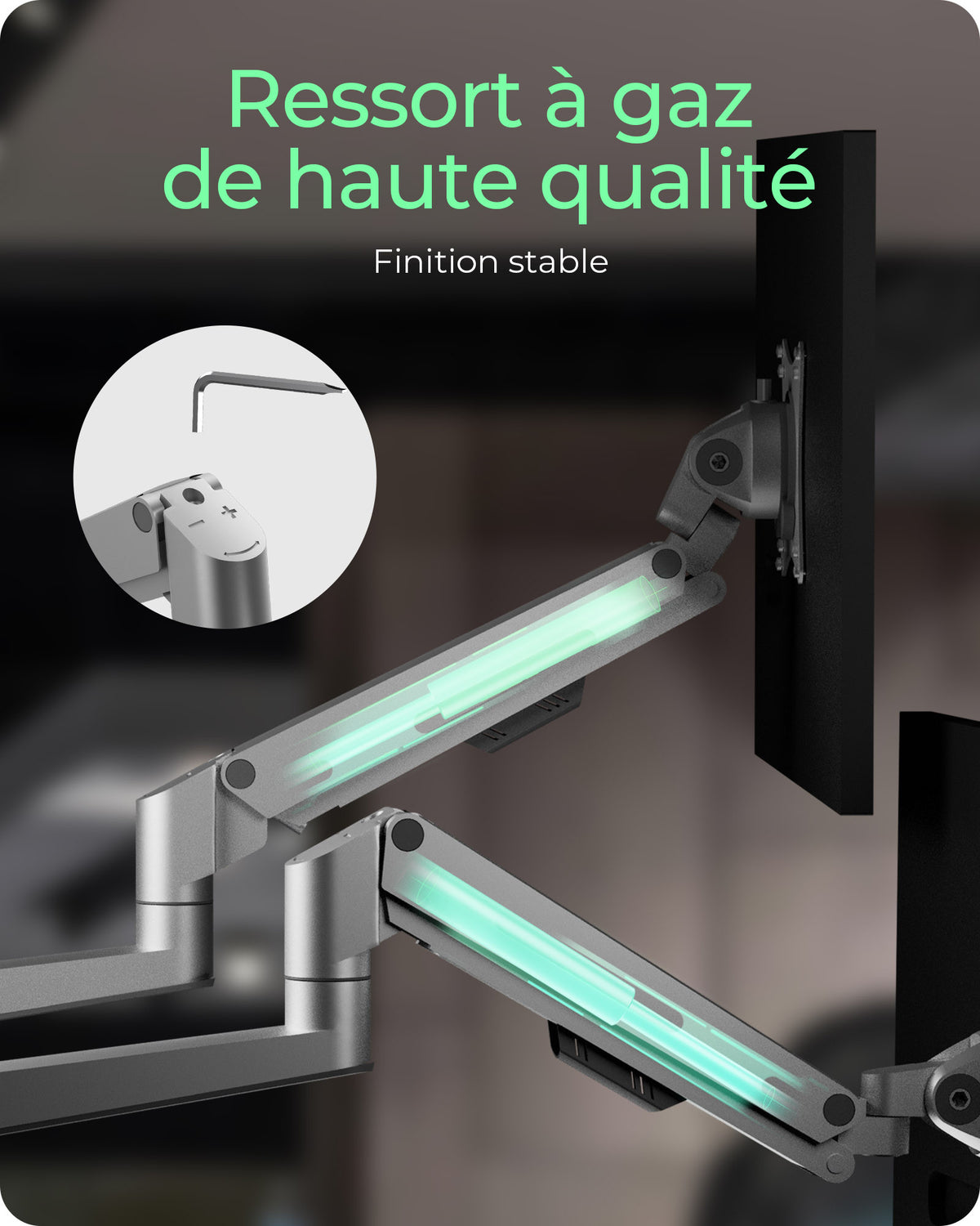 Support Bureau IB-MS525-T pour Écran jusqu'à 30 pouces, Gris et Argent