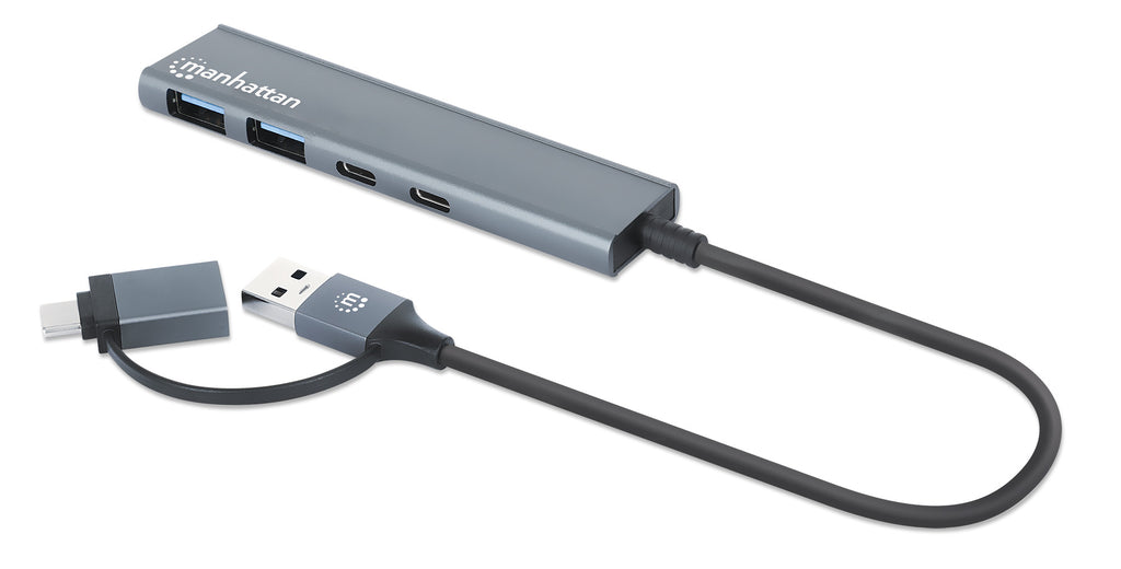 Manhattan Dock/hub combo USB-C & USB-A, 4 ports : 2x USB-A + 2x USB-C, 5 Gbit/s (USB 3.0), Alimenté par USB (aucune alim