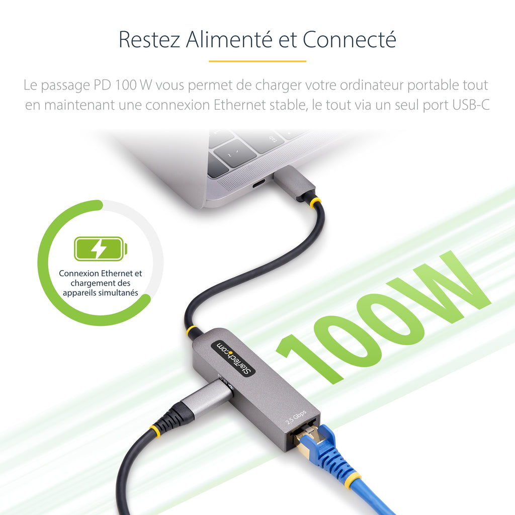 StarTech.com Adaptateur USB-C vers Ethernet Gigabit 1Gbps avec PD Pass-Through 100W