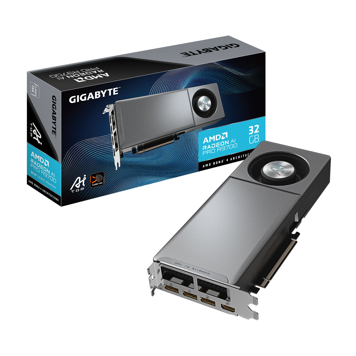 GIGABYTE Radeon AI PRO R9700 AI TOP 32G Carte Graphique, 32 Go GDDR6, PCI-E 5.0, 2920 MHz, GV-R9700AI TOP-32GD 1.1