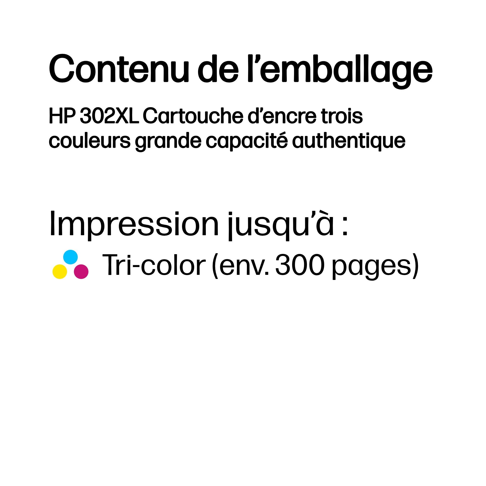 HP 302XL Cartouche d’encre trois couleurs grande capacité authentique