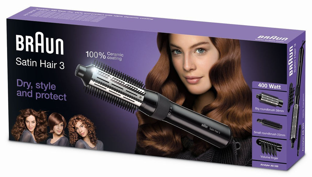 Braun Satin Hair 3 AS 330 Brosse soufflante à air chaud Noir, Bleu, Lilas 400 W 2 m