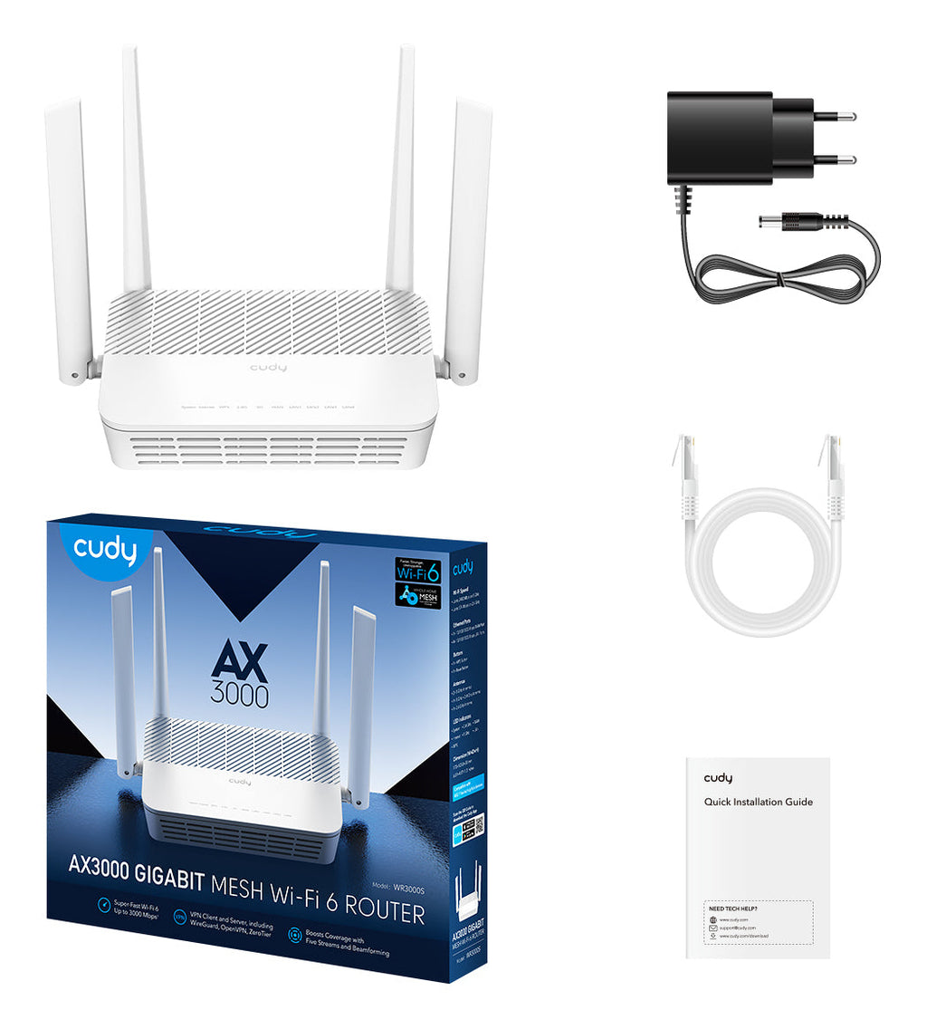 Cudy AX3000 Routeur Sans Fil Gigabit Ethernet Bi-bande 2,4 GHz / 5 GHz, Blanc