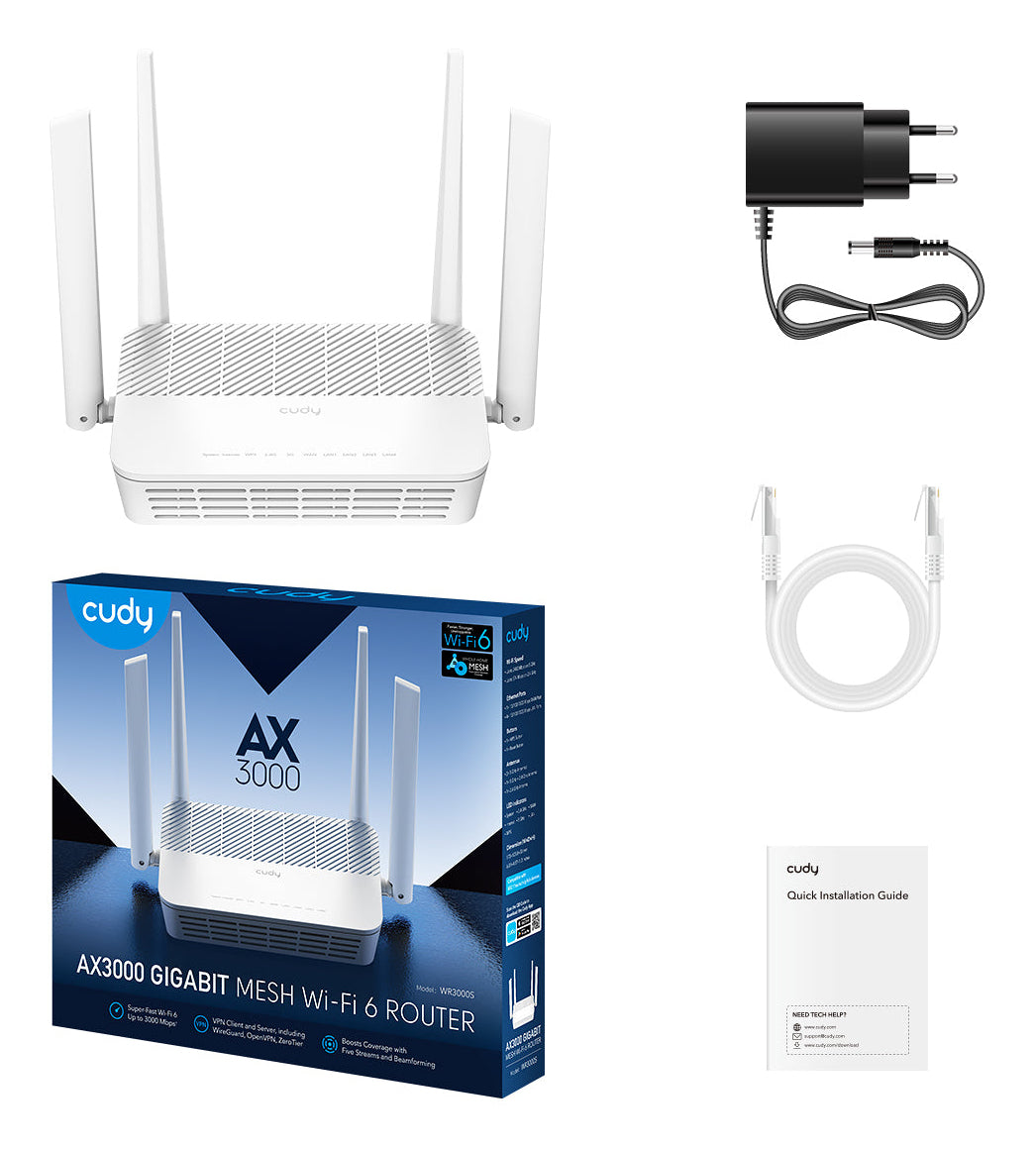 Cudy AX3000 Routeur Sans Fil Gigabit Ethernet Bi-bande 2,4 GHz / 5 GHz, Blanc