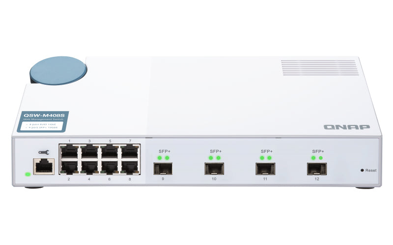 QNAP QSW-M408S Commutateur Réseau Géré L2 Gigabit Ethernet, 4 ports SFP+ 10GbE et 8 ports Gigabit, Blanc