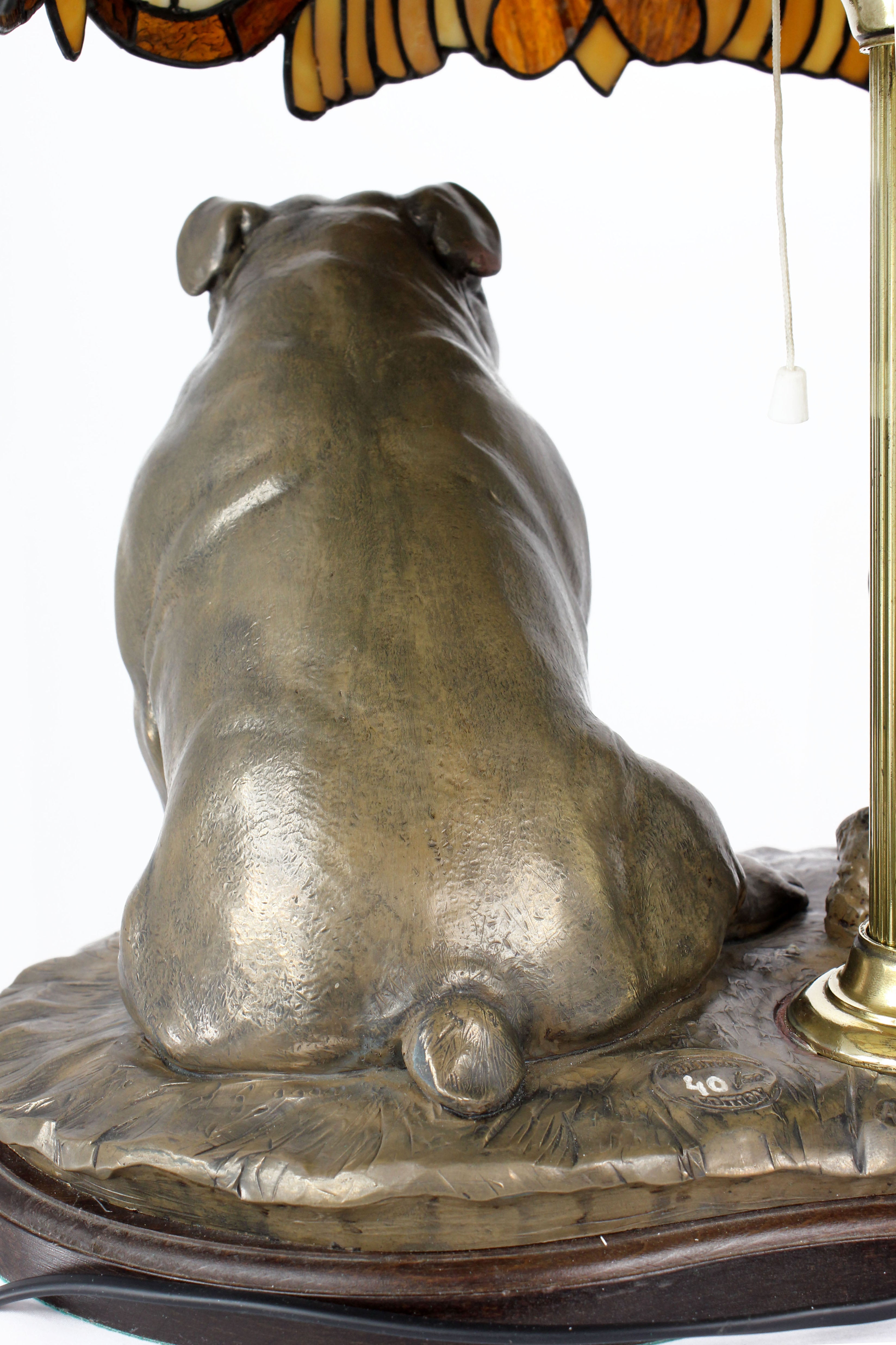 Bulldog, English Bulldog, British Bulldog - stained glass lamp with a lampshade, table lamp with a dog statue, interior decor in retro style by Art-Dog brand