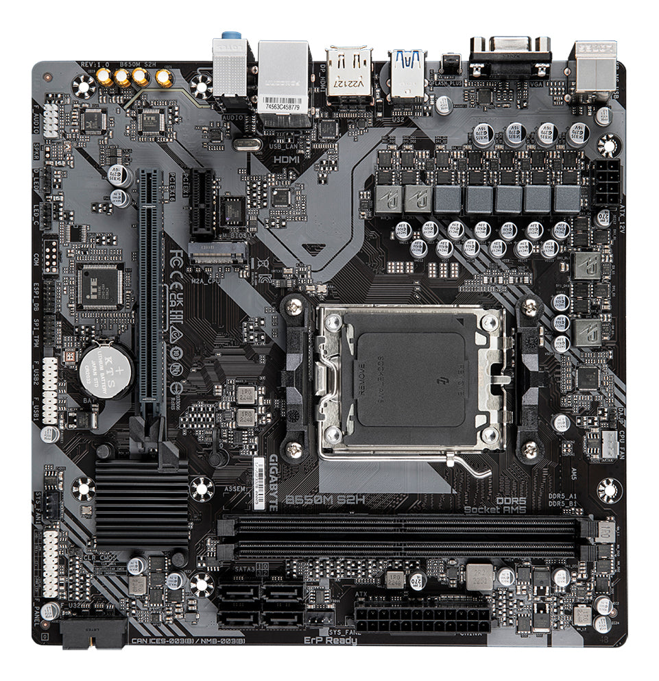 GIGABYTE B650M S2H Carte mère - AMD Ryzen série 9000, VRM 5+2+2 phases, jusqu'à 6400 MHz DDR5 (OC), 1xPCIe 4.0 M.2, LAN GbE, USB 3.2 Gen 1