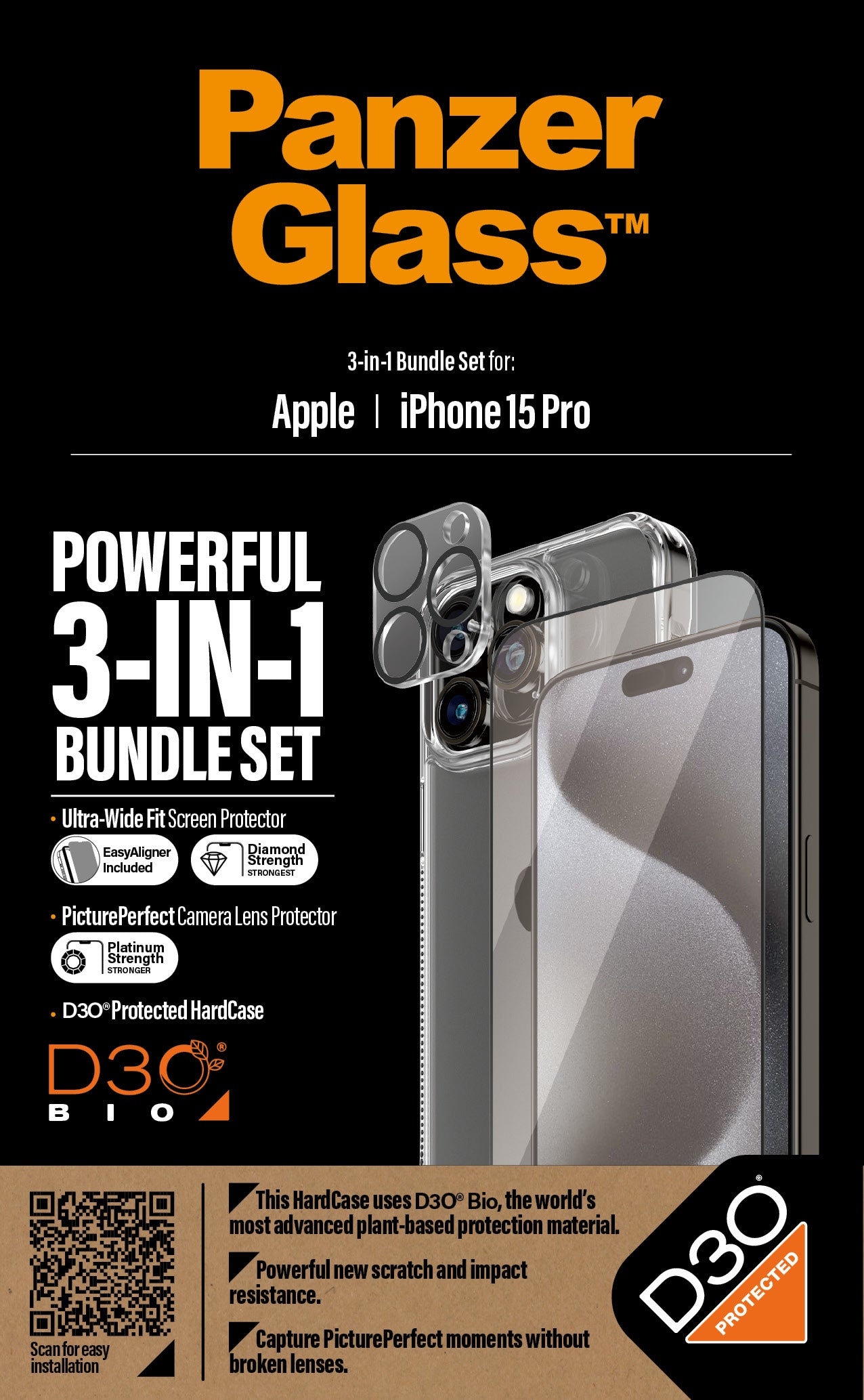 PanzerGlass ® 3-in-1 Bundle iPhone 15 Pro Protection d'écran transparent Apple 1 pièce(s)