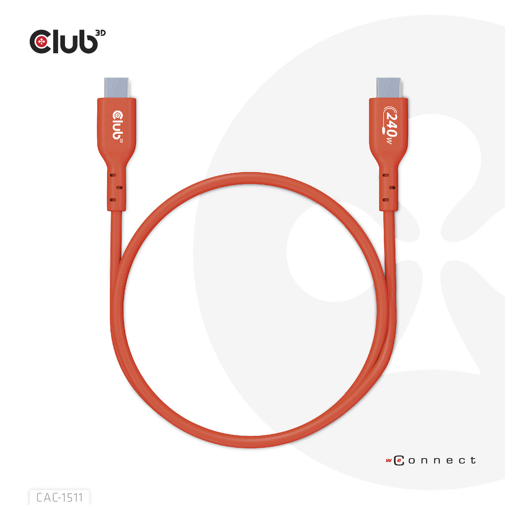 CLUB3D CAC-1511 Câble USB-C vers USB-C 2.0, 1 m, 240 W, 0,48 Gbit/s, Orange