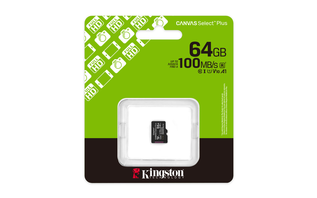 Kingston Technology 64GB micSDXC Canvas Select Plus Gen3 100R A1 (Adaptateur SD non inclus)