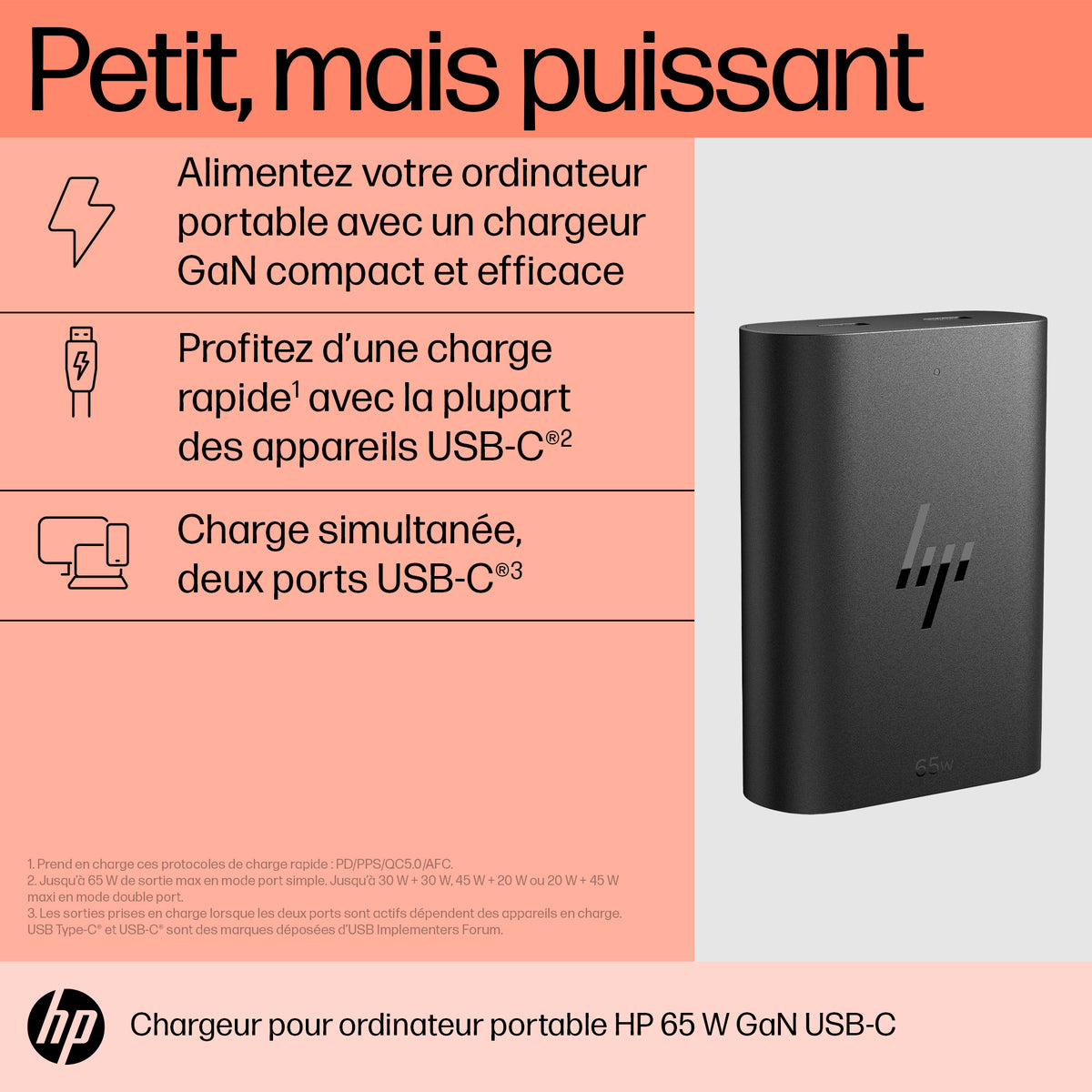 HP Chargeur pour ordinateur portable 65 W GaN USB-C - vue 6