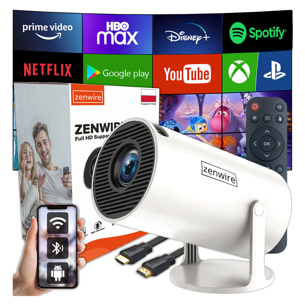 Mini-projecteur portable Android 13 avec Wi-Fi, projection rotative, Full HD 4K, Bluetooth, correction automatique de la distorsion 4D, Zenwire R1 360