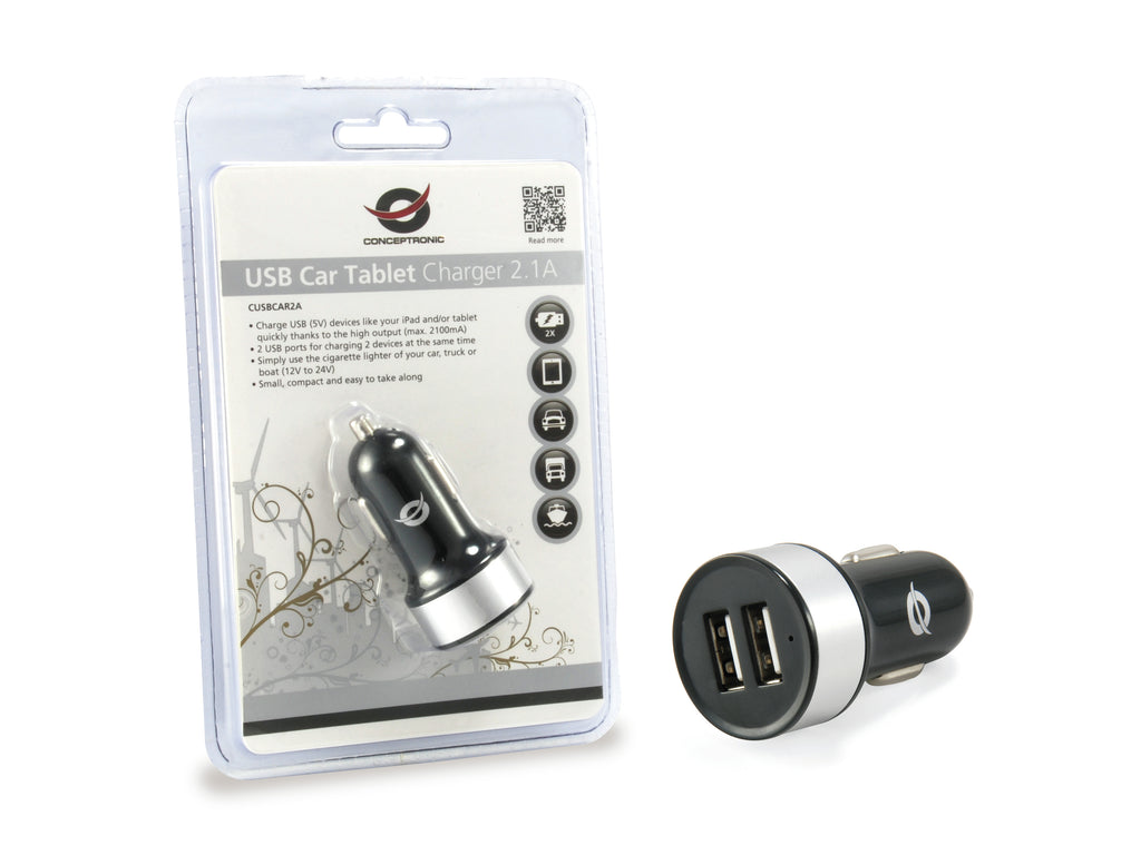 Conceptronic CUSBCAR2A chargeur d'appareils mobiles Tablette Argent Allume-cigare Auto